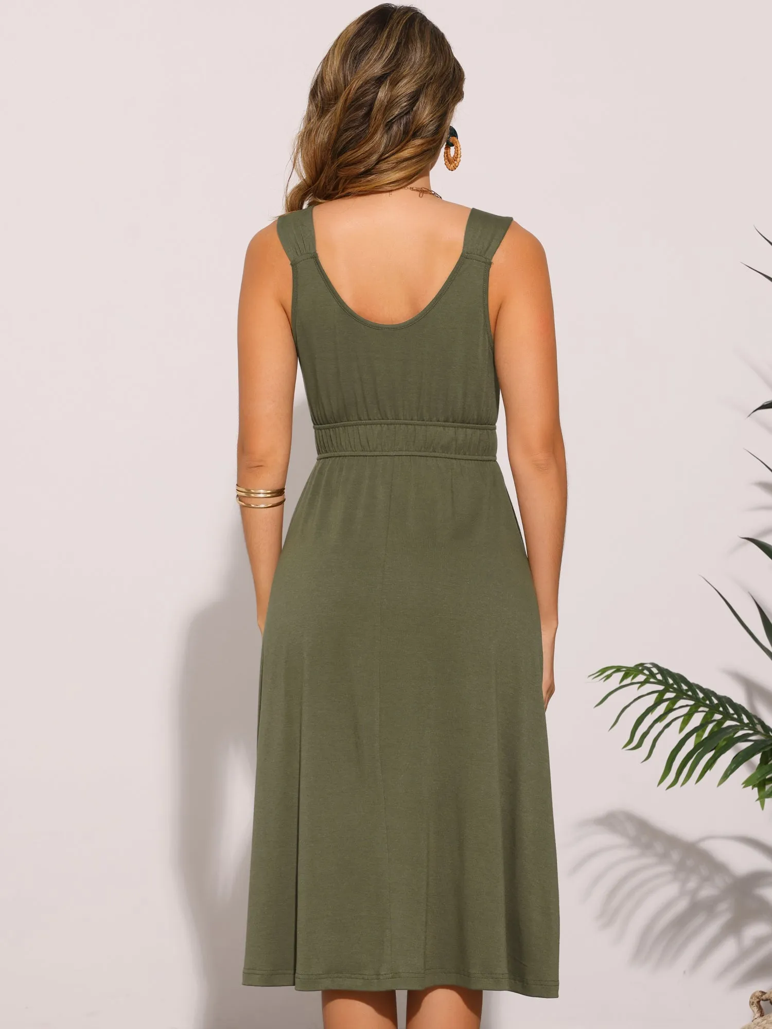 V Neck Wide Strap Sleeveless A-Line Casual Midi Dress sold by Allegra K product image thumbnail 3
