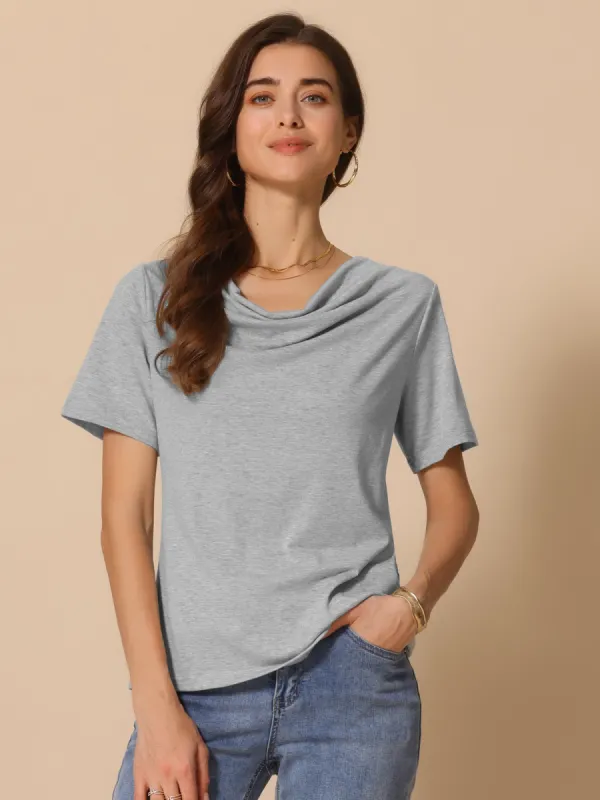 Cowl Neck Short Sleeve Casual Stretchy Blouse sold by Allegra K