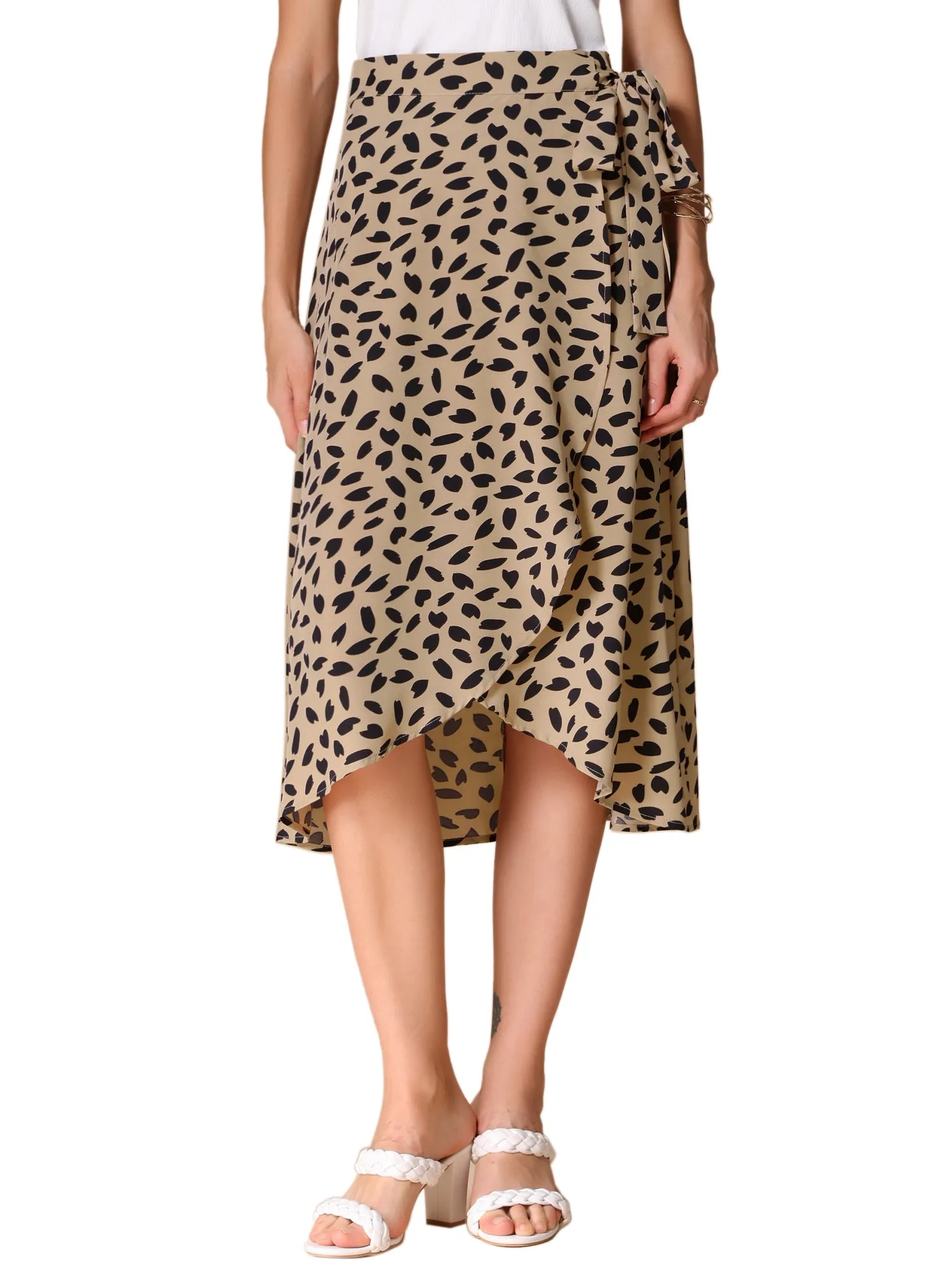 Printed Midi Tie Front Split Floral Wrap Skirts sold by Allegra K product image thumbnail 5