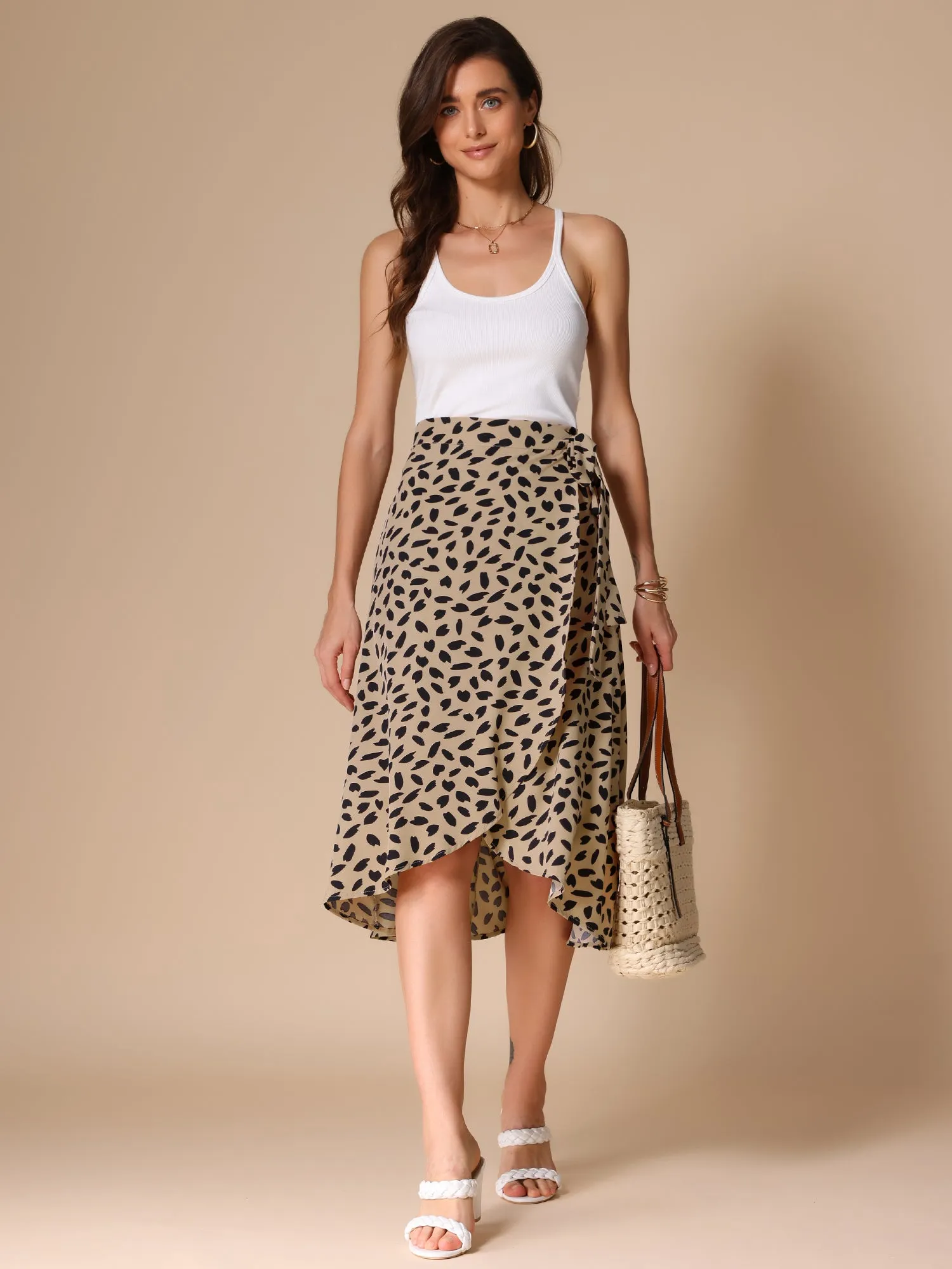 Printed Midi Tie Front Split Floral Wrap Skirts sold by Allegra K