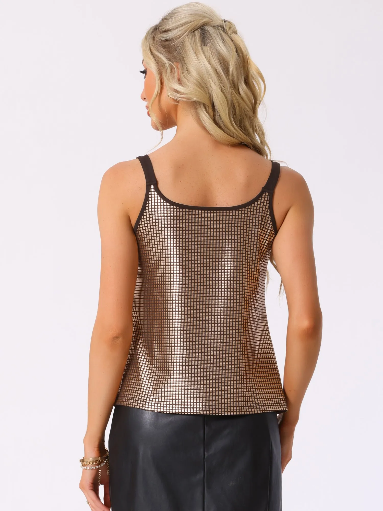 Metallic Shining Club Party Disco Sparkly Cami Top sold by Allegra K product image thumbnail 3