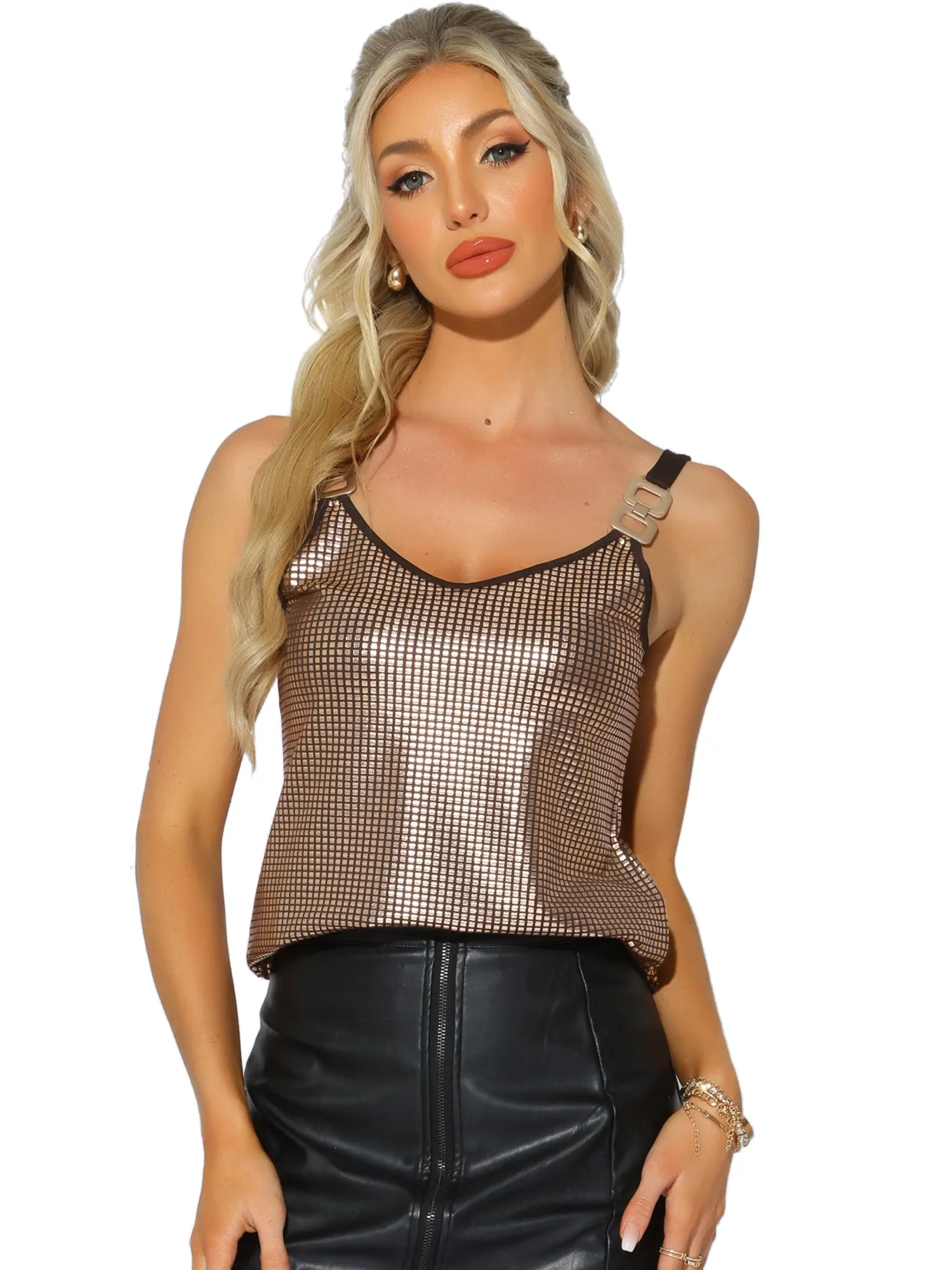 Metallic Shining Club Party Disco Sparkly Cami Top sold by Allegra K product image thumbnail 5