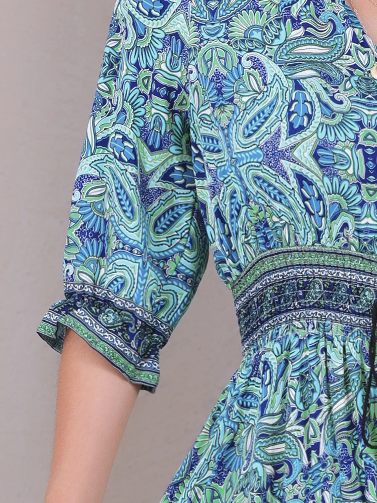 Paisley Boho Smocked 3/4 Sleeves Floral Midi Dress sold by Allegra K product image thumbnail 4