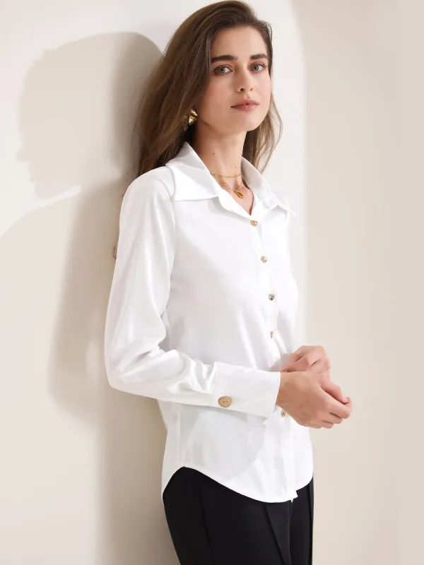 Pointed Collar Long Sleeve Button Down Textured Shirts sold by Allegra K