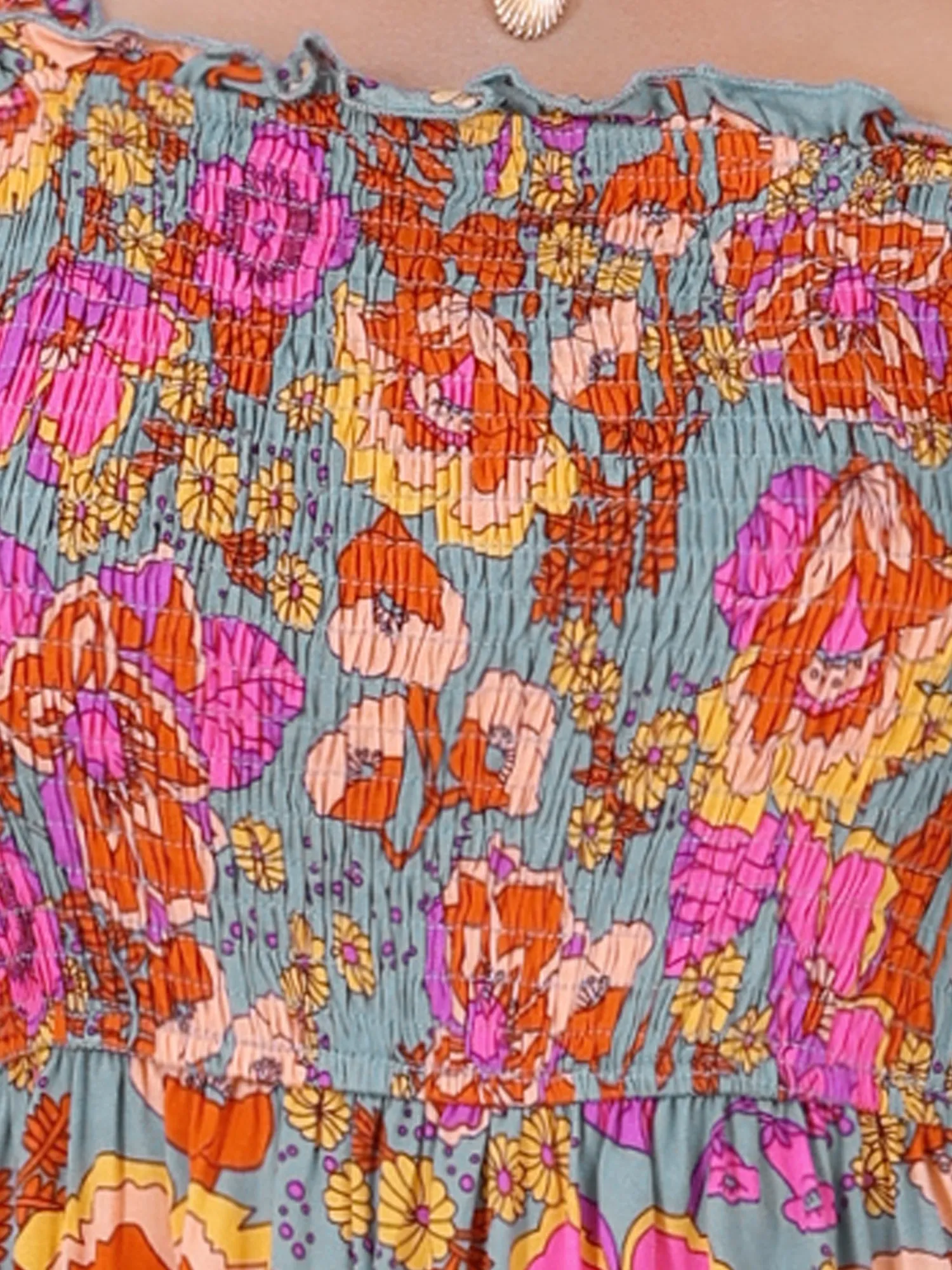 Smocked Square Neck Ruffle Floral Midi Dress sold by Allegra K product image thumbnail 4