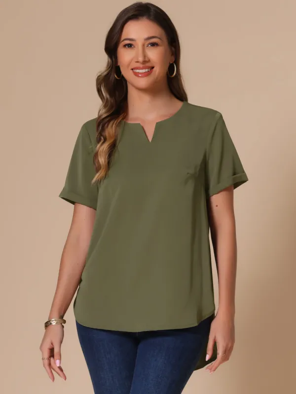 Notch Neck Short Sleeve Solid Color Loose Tops sold by Allegra K