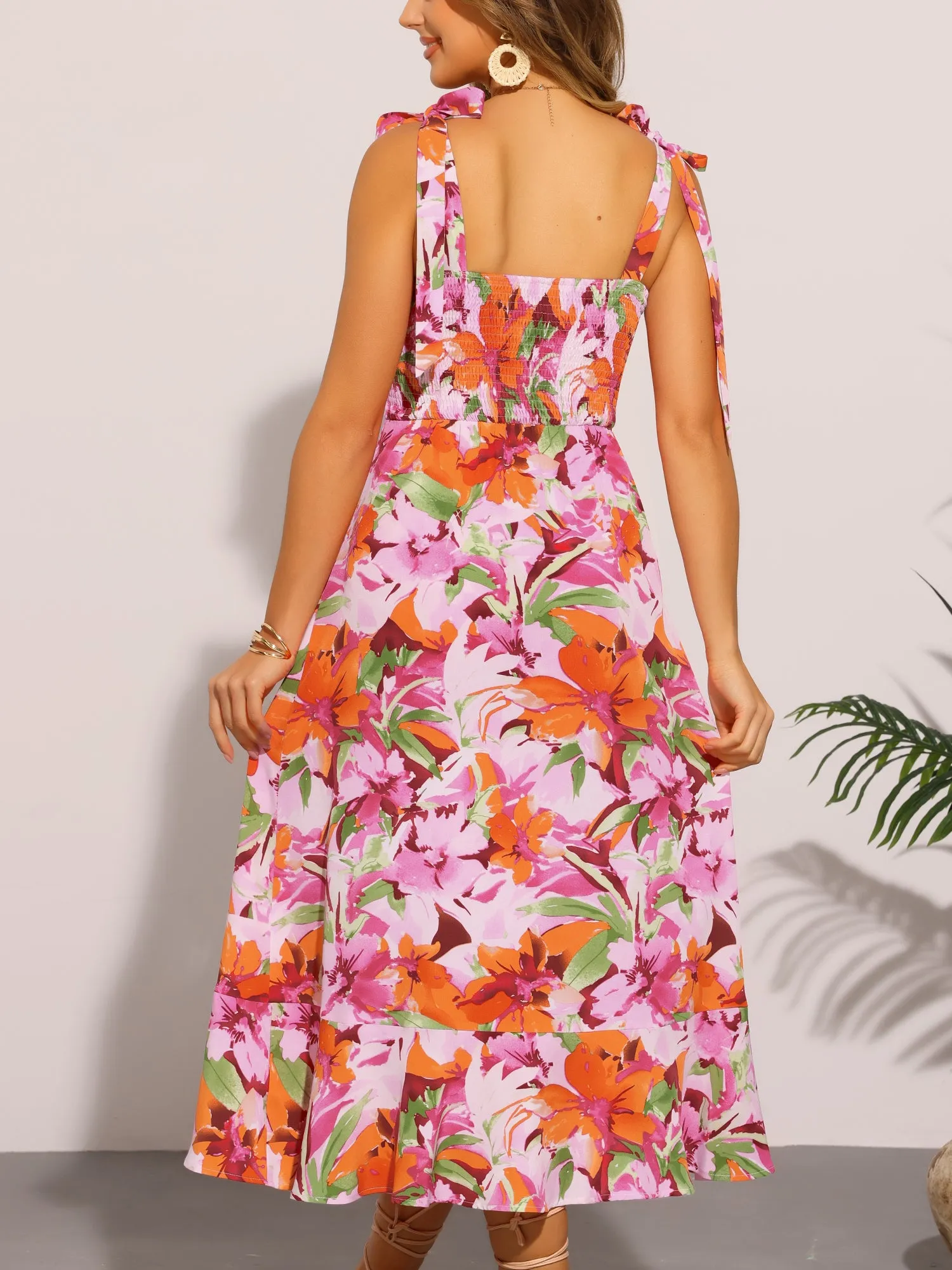 Floral Midi Side Slit Tie Straps Sleeveless Dress sold by Allegra K product image thumbnail 3