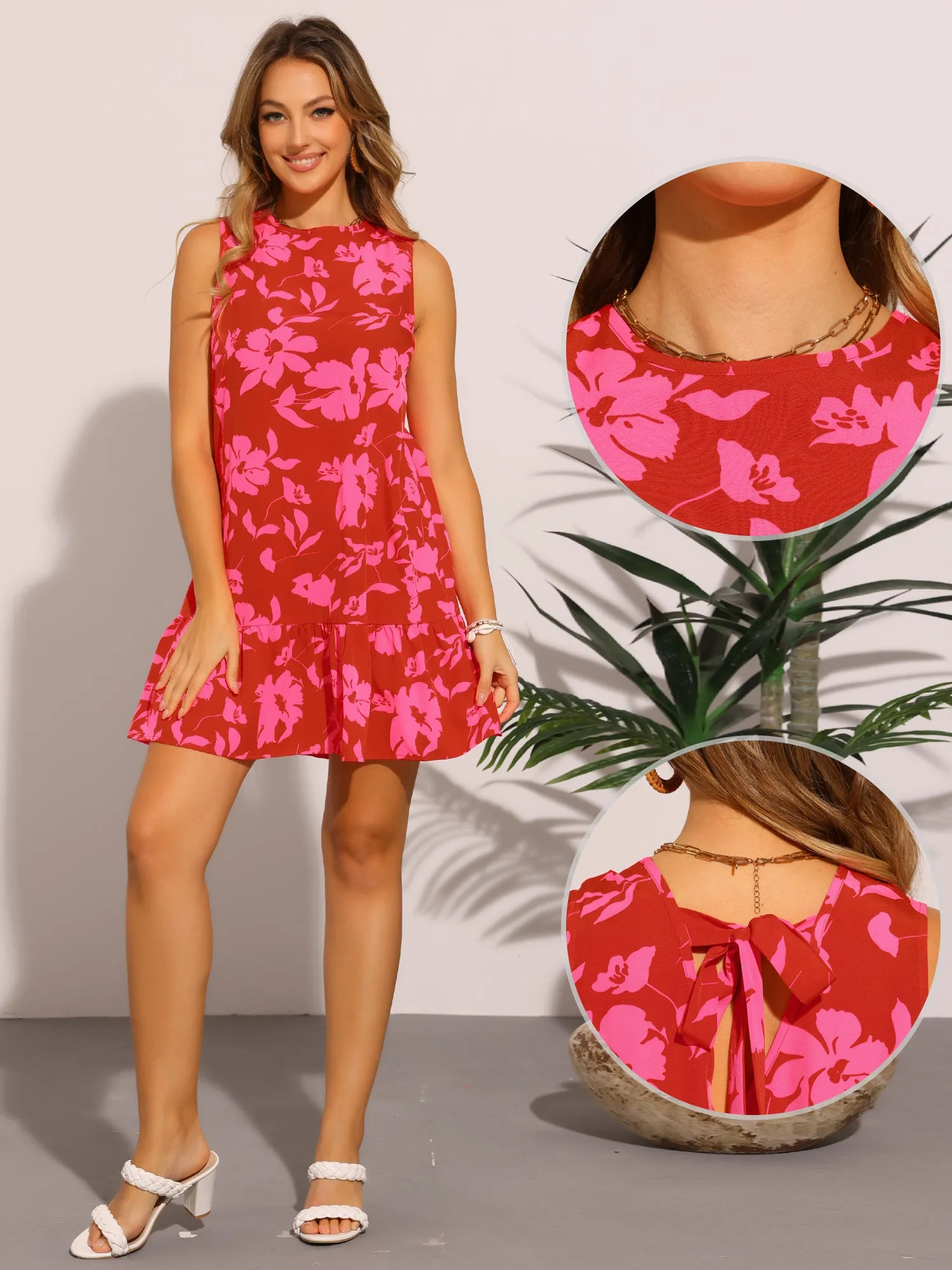 Floral Sleeveless Mini Ruffle Hem Beach Short Sundress sold by Allegra K