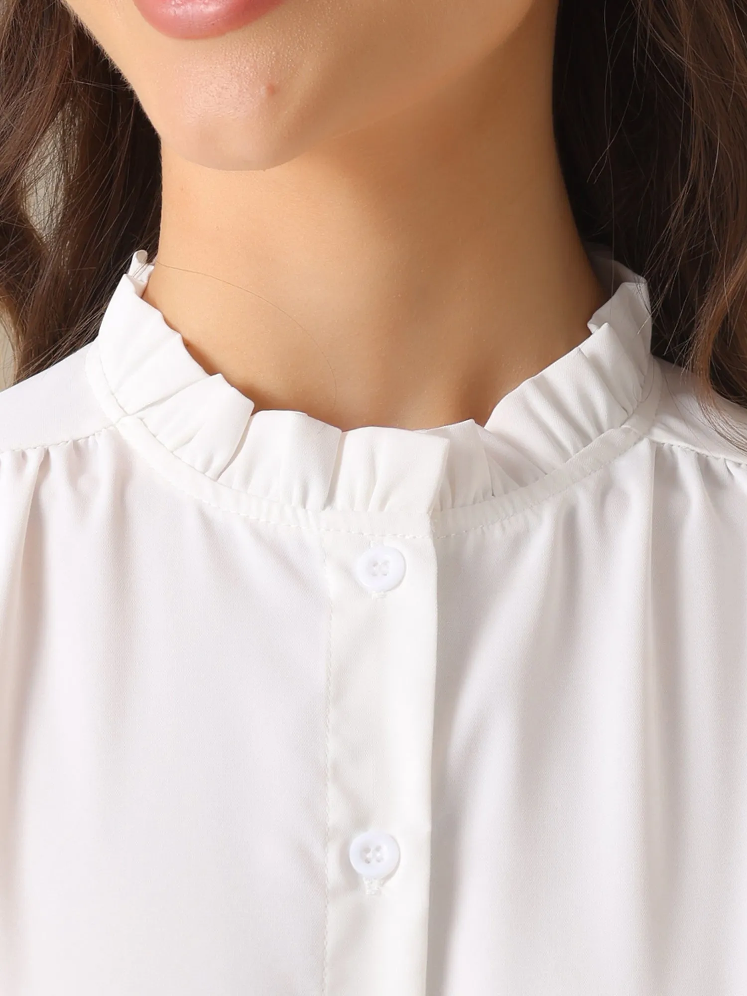 Ruffles Mock Neck Cap Sleeve Button Down Bodysuit sold by Allegra K product image thumbnail 4