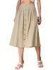 A-Line Elastic Waist Button Front Pocketed Midi Skirt sold by Allegra K