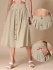 A-Line Elastic Waist Button Front Pocketed Midi Skirt sold by Allegra K