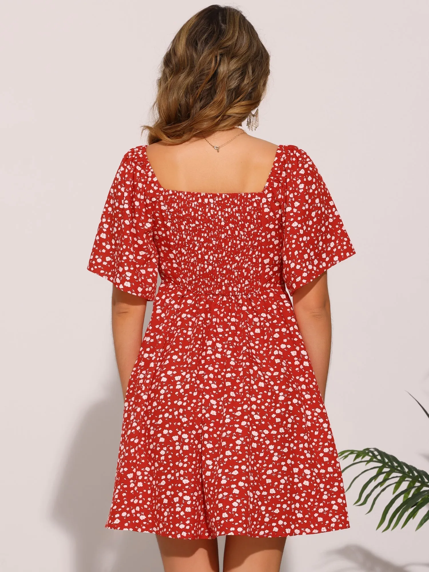 Short Sleeve Floral Bow Tie Mini Dress Sundress sold by Allegra K product image thumbnail 2