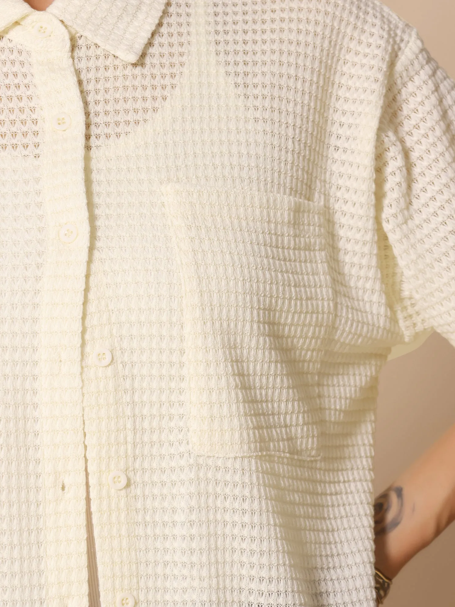 Waffle Knit Half Sleeve Button Down Textured Shirts sold by Allegra K product image thumbnail 4