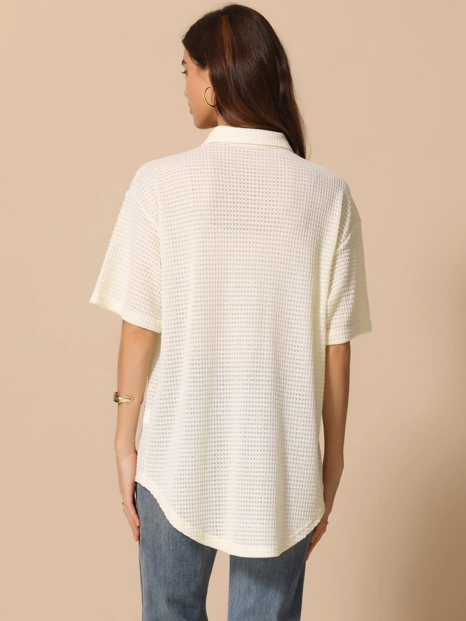 Waffle Knit Half Sleeve Button Down Textured Shirts sold by Allegra K product image thumbnail 2