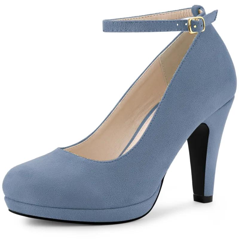 Round Toe Kitten Heel Ankle Strap PU Leather Pumps sold by Allegra K
