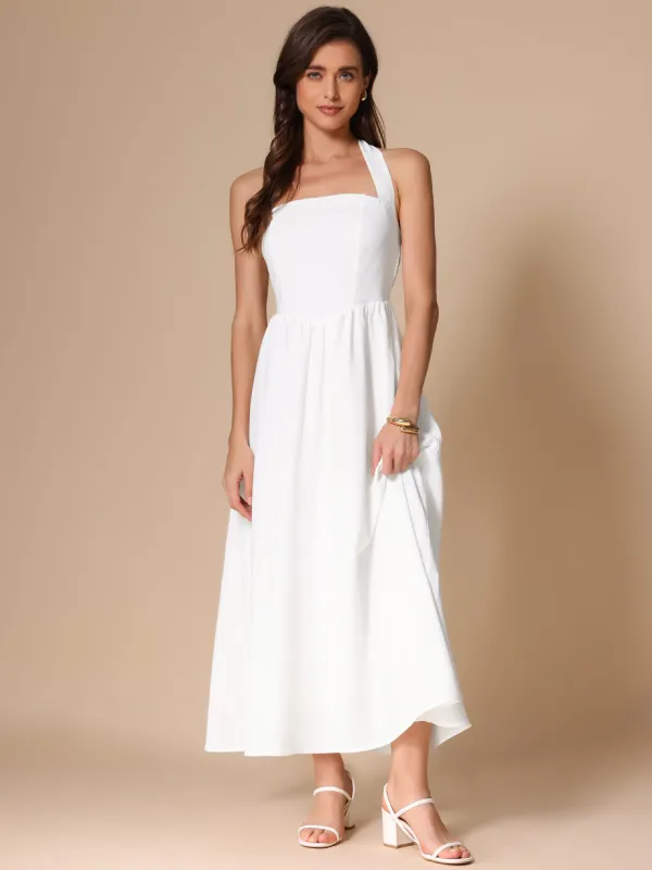 Halter Neck Sleeveless A-Line Midi Dress sold by Allegra K