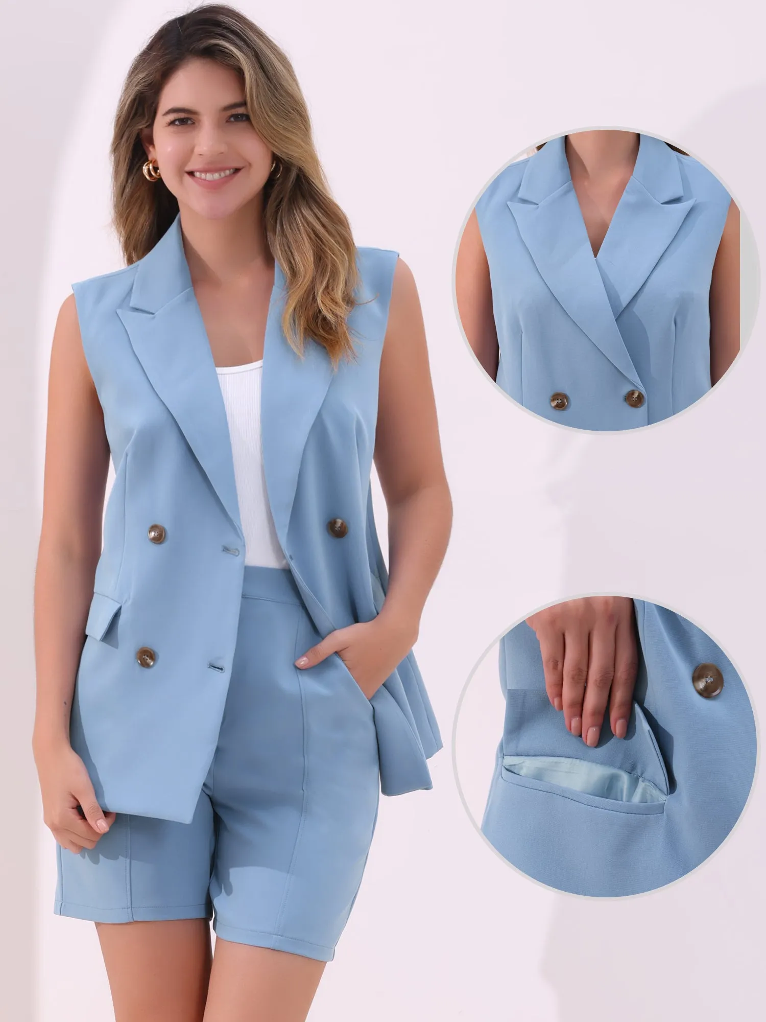 2 Pieces Double Breasted Sleeveless Blazer & Shorts Sets sold by Allegra K product image thumbnail 2