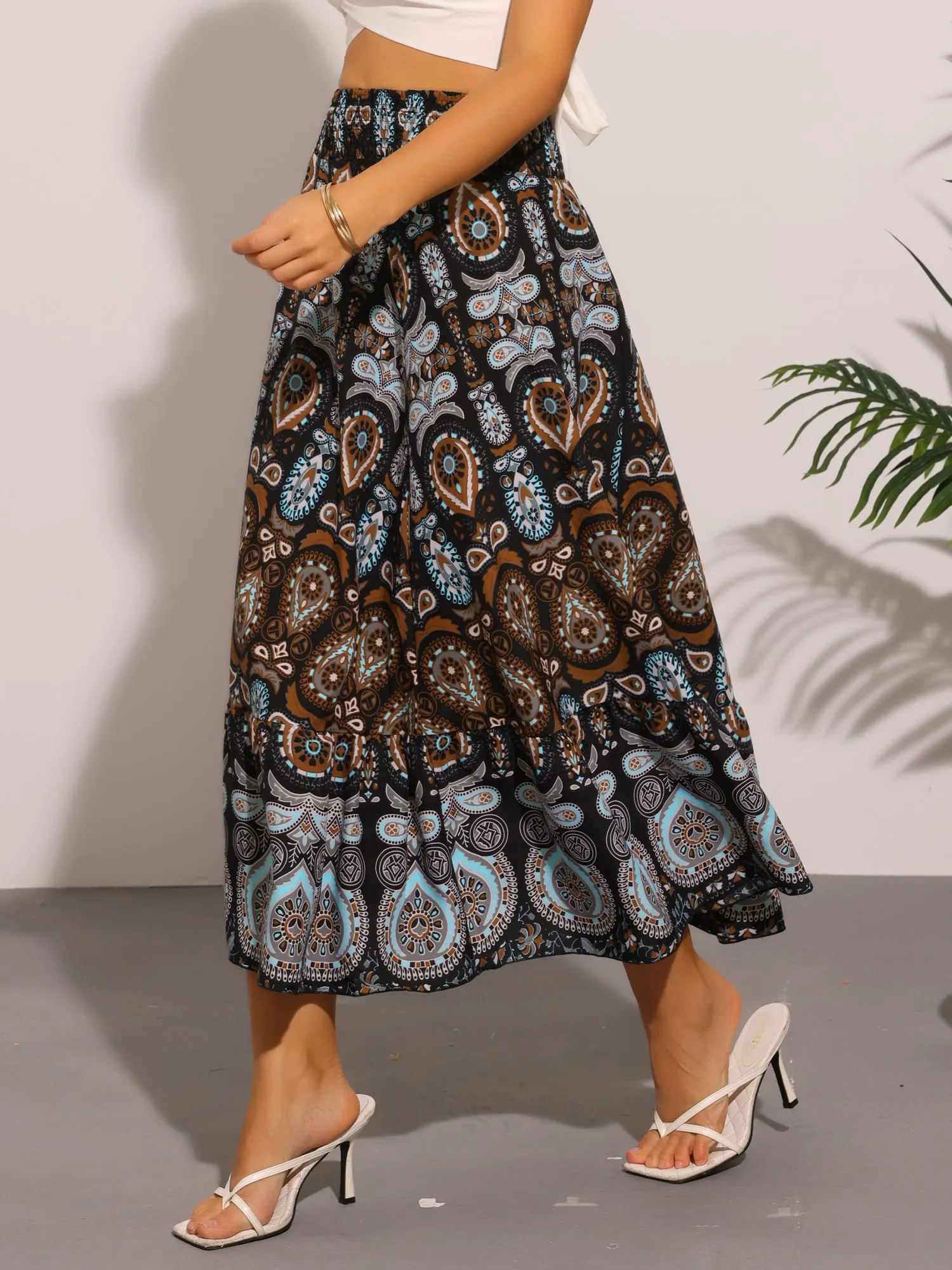 Floral Boho Elastic High Waist Beach Flowy Maxi Skirt sold by Allegra K product image thumbnail 3