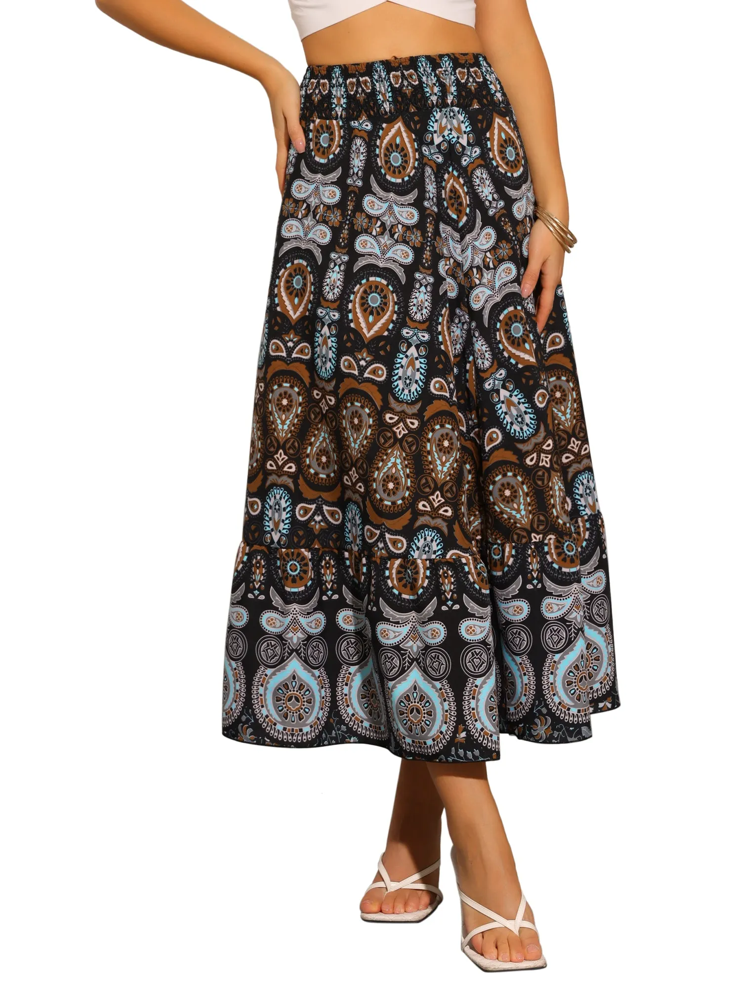 Floral Boho Elastic High Waist Beach Flowy Maxi Skirt sold by Allegra K product image thumbnail 5
