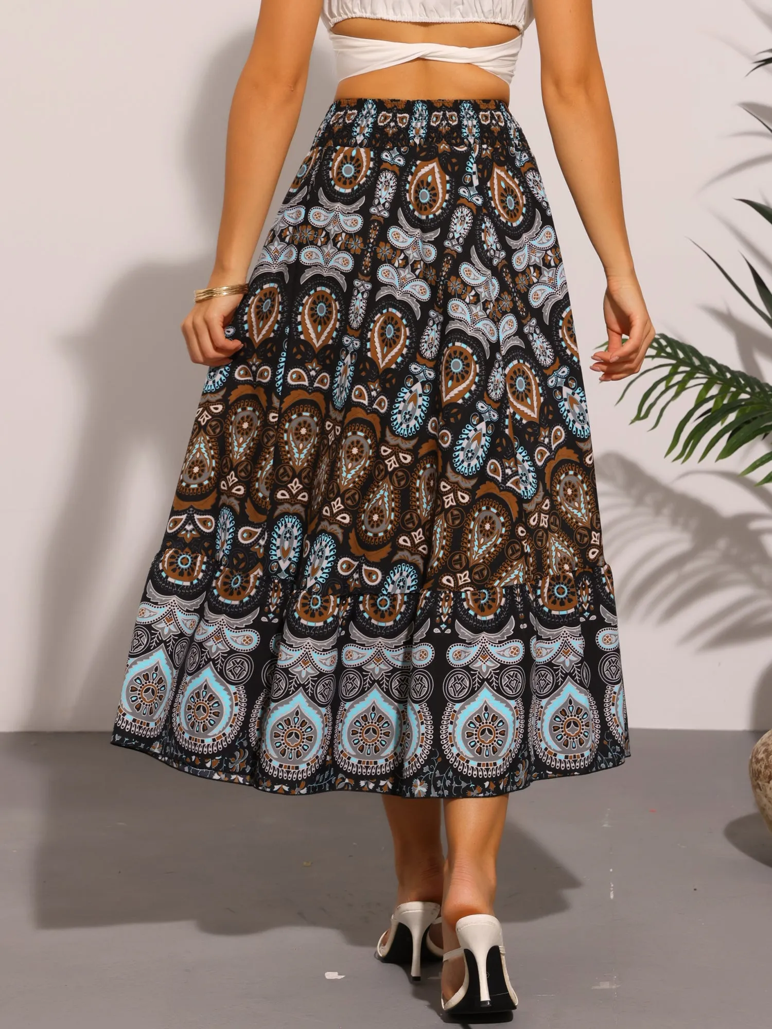 Floral Boho Elastic High Waist Beach Flowy Maxi Skirt sold by Allegra K product image thumbnail 2