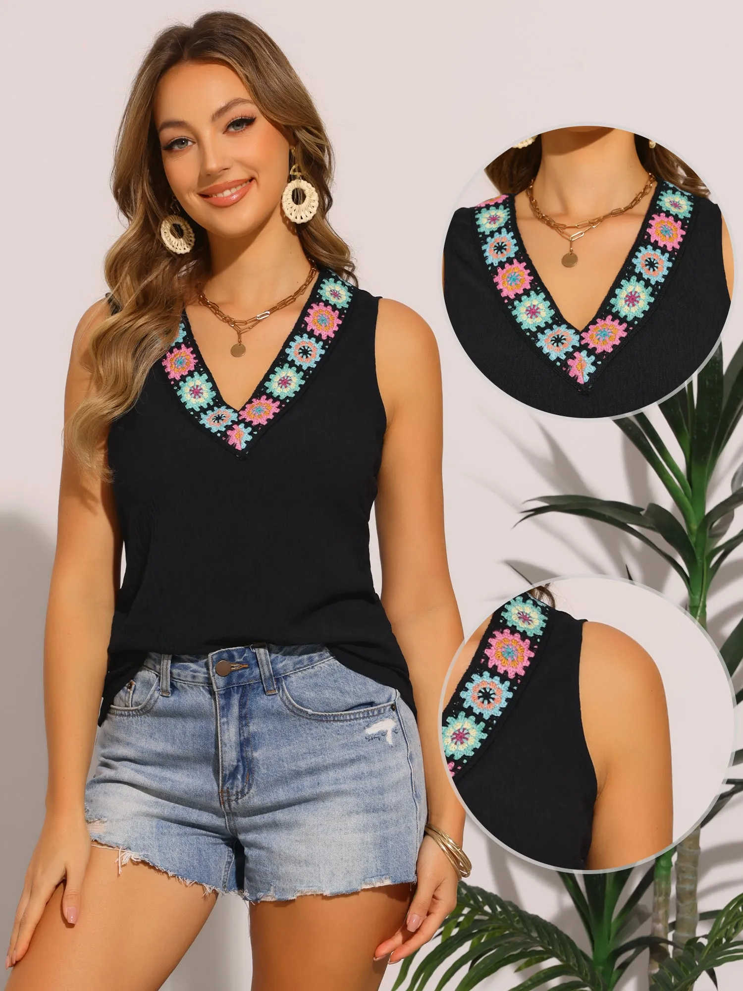 Sleeveless V Neck Casual Summer Floral Tops sold by Allegra K product image thumbnail 2