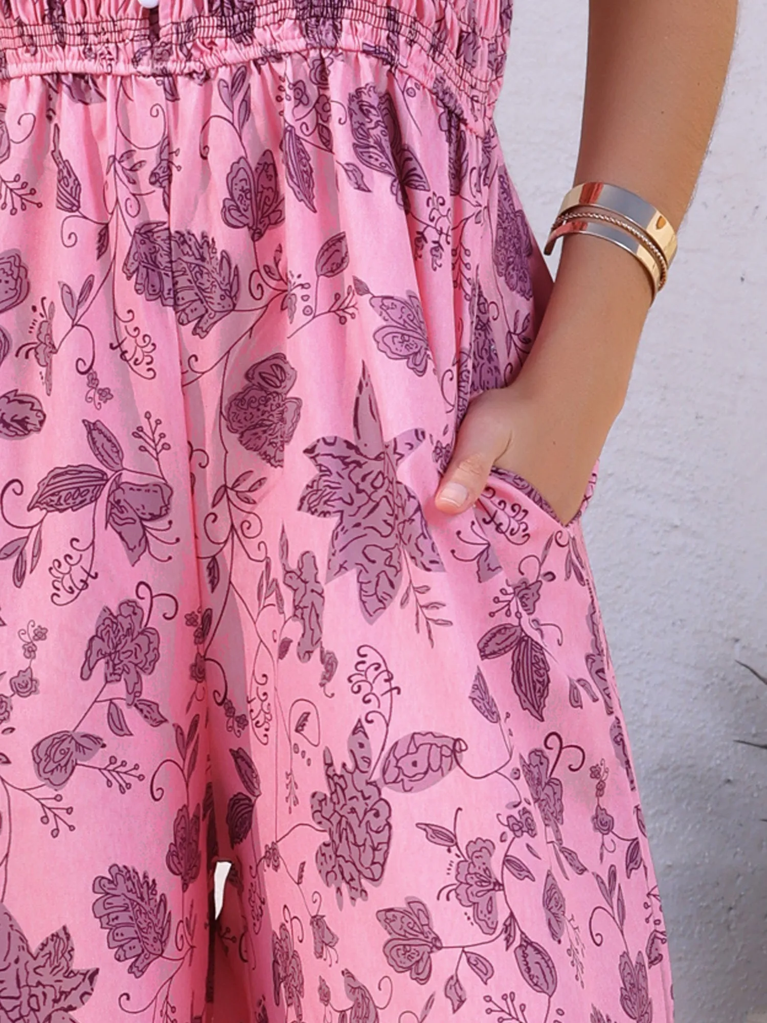 Floral Spaghetti Straps Pocketed Wide Leg Jumpsuits sold by Allegra K product image thumbnail 4