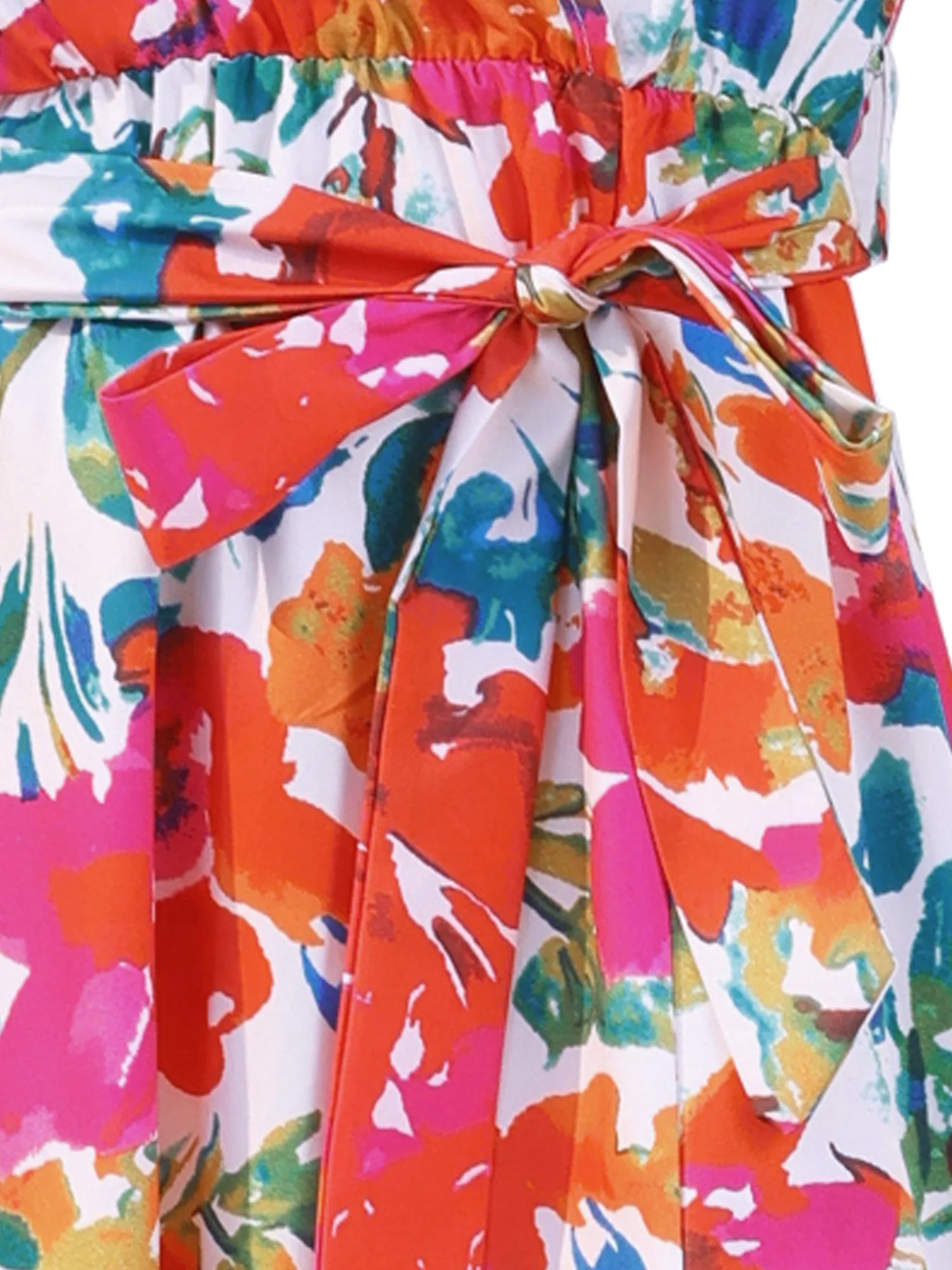 Tropical Floral V Neck Slit Short Sleeve Midi Dress sold by Allegra K product image thumbnail 4