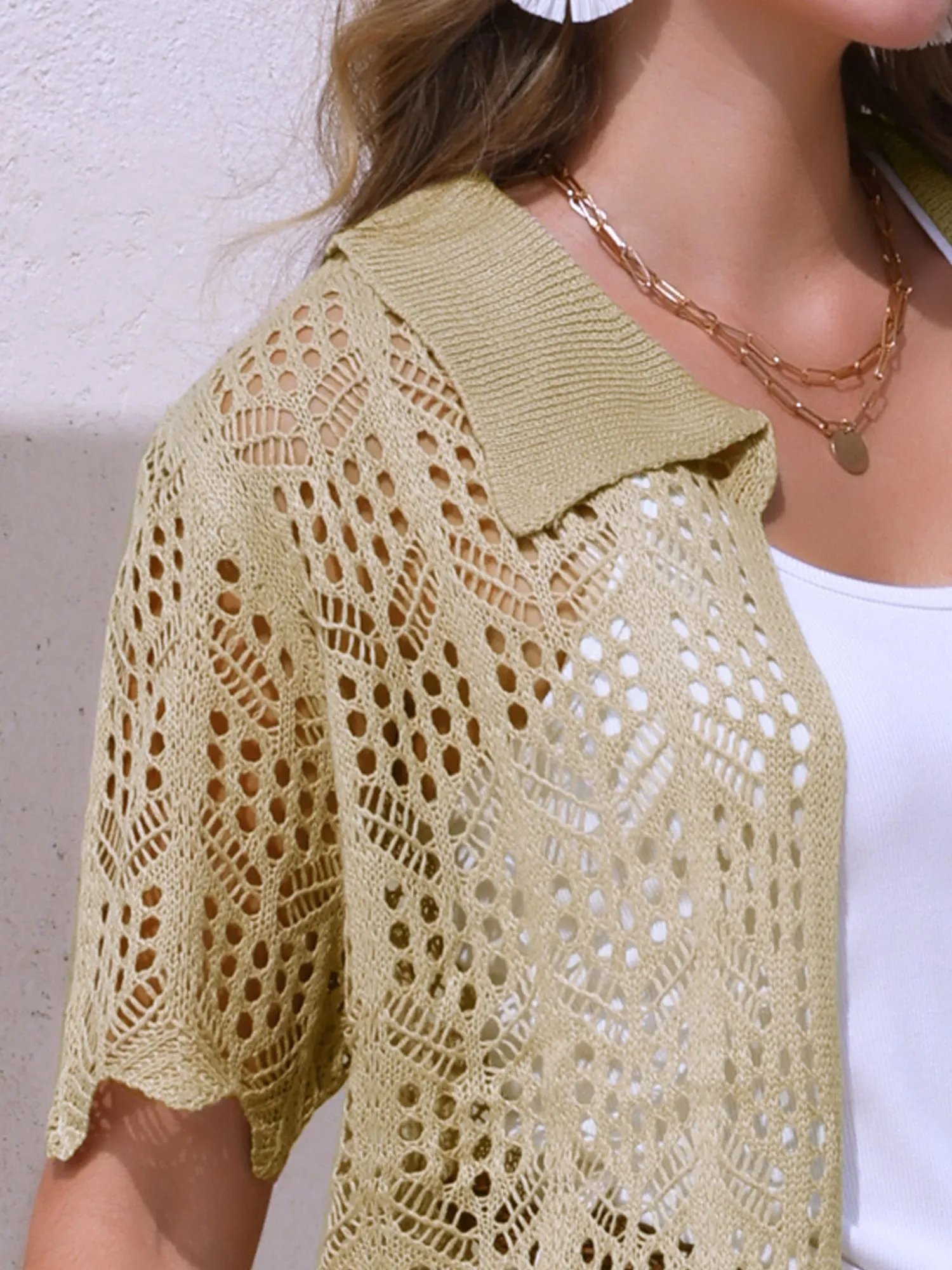 Button Down Summer Short Sleeve Crochet Swimsuit Cover Ups sold by Allegra K product image thumbnail 4