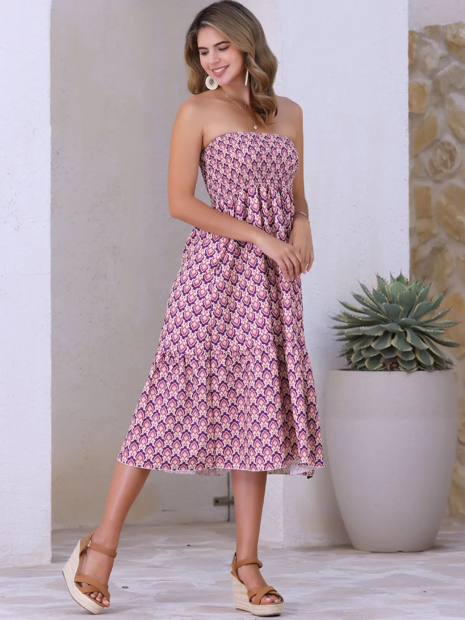 Smocked Waist Flowy Swing Boho Floral Dress Skirt sold by Allegra K product image thumbnail 2