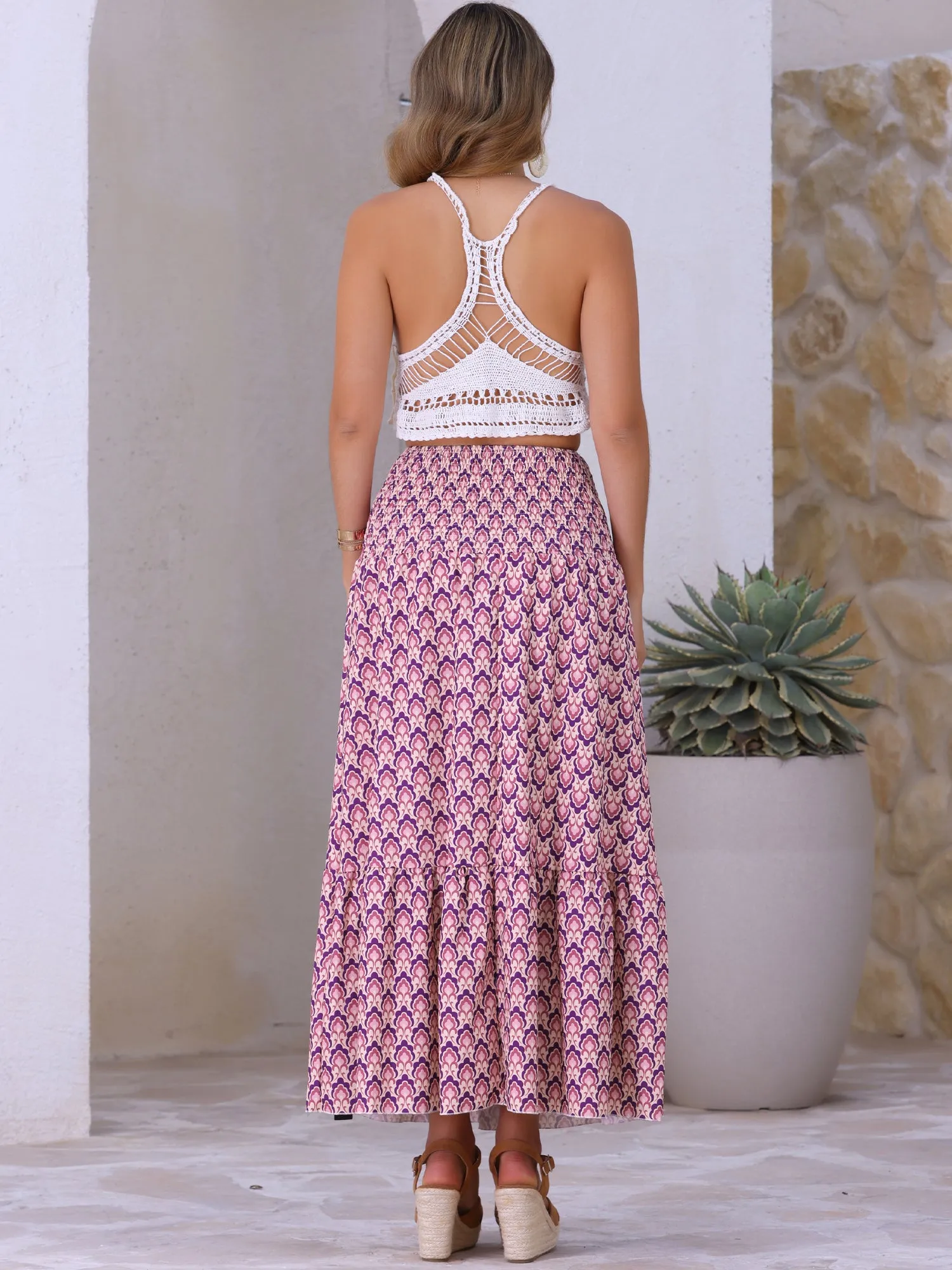 Smocked Waist Flowy Swing Boho Floral Dress Skirt sold by Allegra K product image thumbnail 3