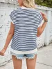 Striped Short Sleeve Round Neck Knitted Sweater sold by Allegra K