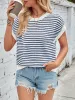Striped Short Sleeve Round Neck Knitted Sweater sold by Allegra K