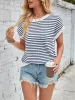 Striped Short Sleeve Round Neck Knitted Sweater sold by Allegra K