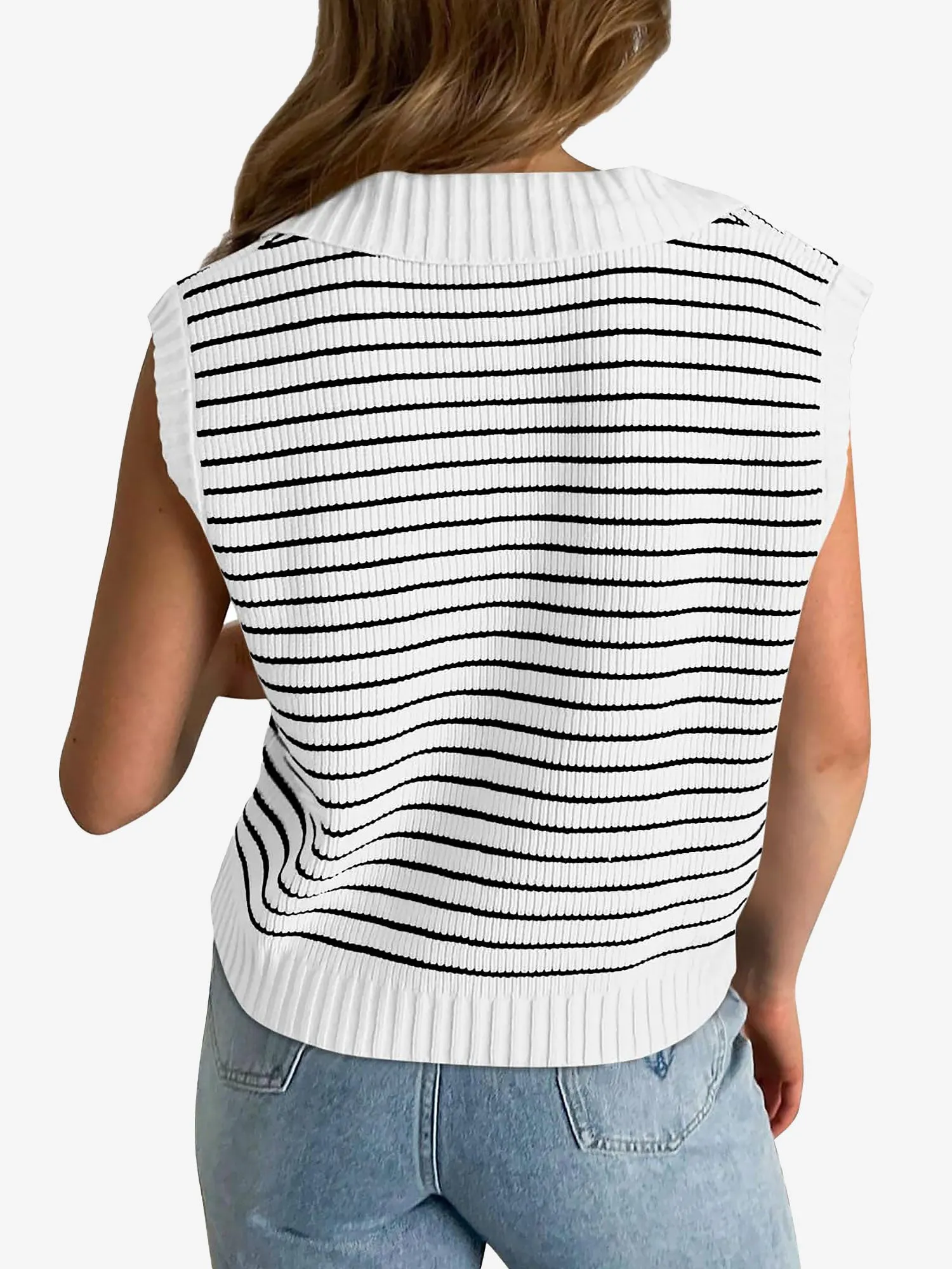 Collared V Neck Knitted Casual Striped Sweater sold by Allegra K product image thumbnail 2