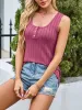 U Neck Sleeveless Solid Color Buttoned Tank Top sold by Allegra K