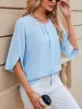 Lightweight Flowy Solid Color Round Neck 3/4 Sleeve Chiffon Blouse sold by Allegra K