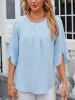 Lightweight Flowy Solid Color Round Neck 3/4 Sleeve Chiffon Blouse sold by Allegra K