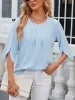 Lightweight Flowy Solid Color Round Neck 3/4 Sleeve Chiffon Blouse sold by Allegra K