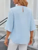 Lightweight Flowy Solid Color Round Neck 3/4 Sleeve Chiffon Blouse sold by Allegra K