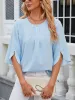 Lightweight Flowy Solid Color Round Neck 3/4 Sleeve Chiffon Blouse sold by Allegra K