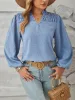 Vintage-Chic Swiss Dots Smocked Puff Long Sleeves Office Blouse sold by Allegra K