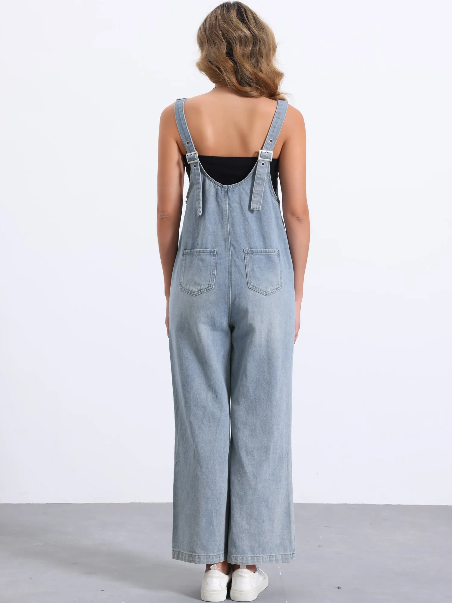 Denim Adjustable Strap Pocketed Wide Leg Jumpsuits sold by Allegra K product image thumbnail 2