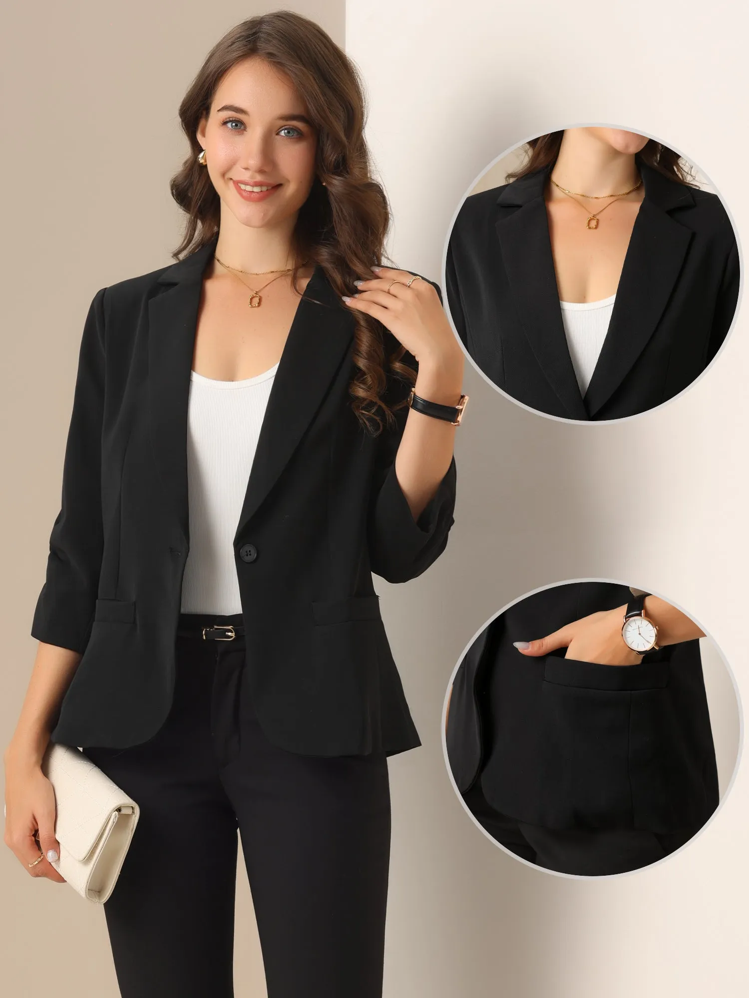 3/4 Sleeves One Buttoned Solid Color Blazer sold by Allegra K