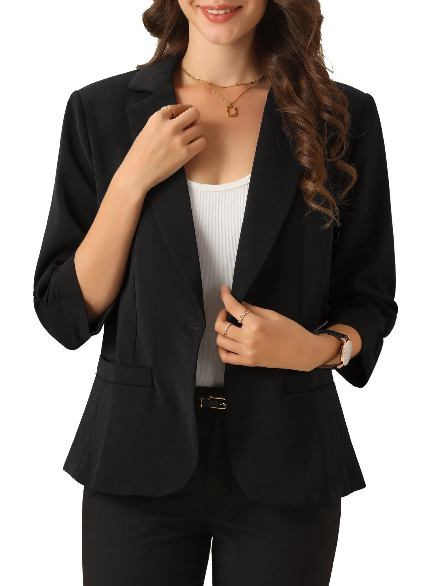 3/4 Sleeves One Buttoned Solid Color Blazer sold by Allegra K product image thumbnail 5