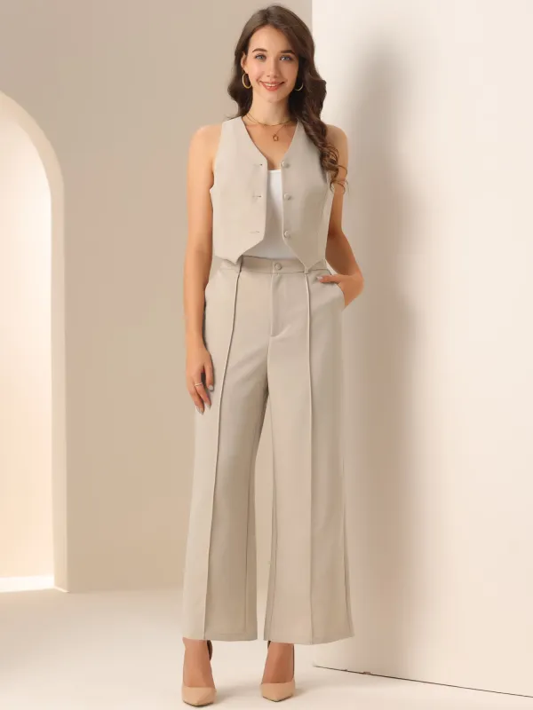 2 Pieces Sleeveless Cropped Vest & Wide Leg Pants Set sold by Allegra K
