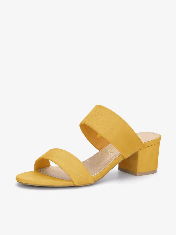 Round Toe Dual Straps Slide Block Heel Sandals sold by Allegra K
