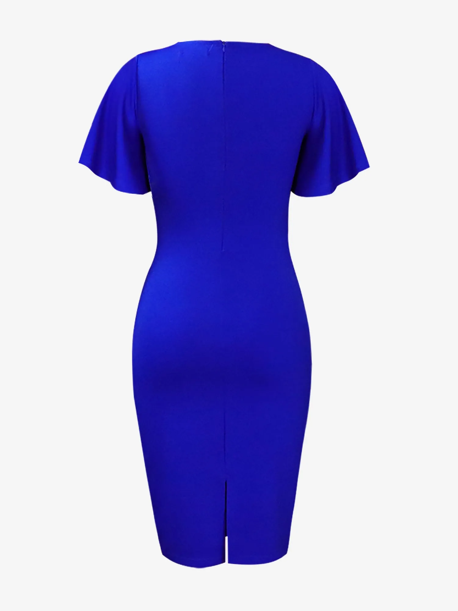 Elegant Flutter Ruffles Short Sleeves Solid Color Midi Slim Sheath Office Dress sold by Allegra K product image thumbnail 3