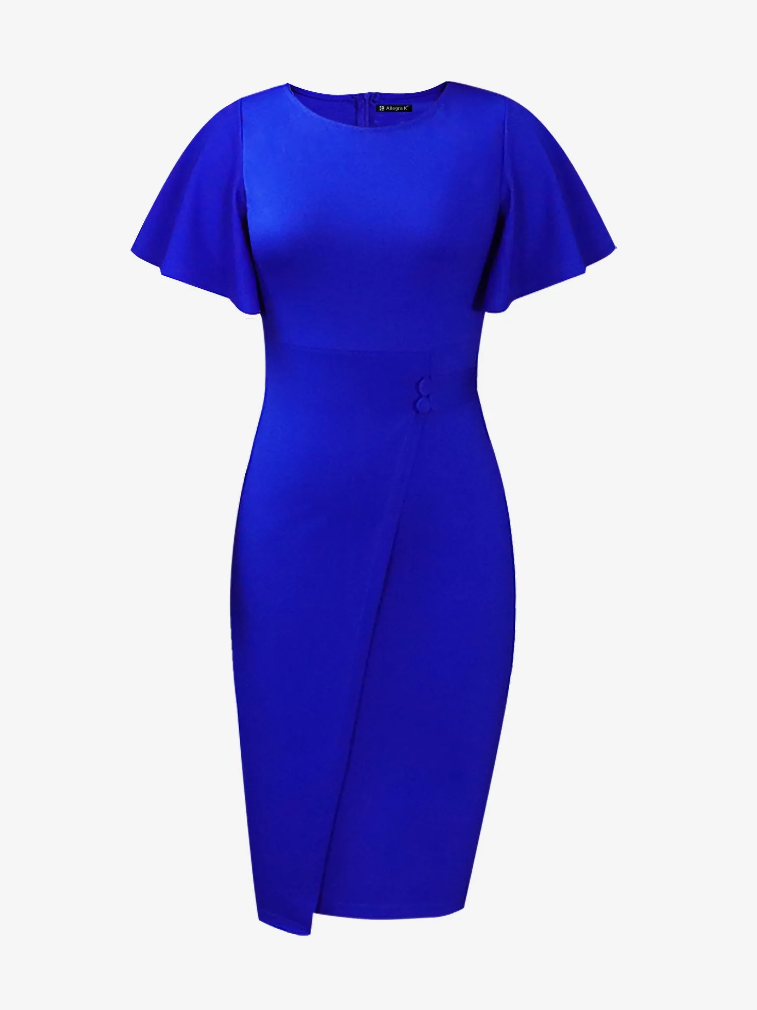 Elegant Flutter Ruffles Short Sleeves Solid Color Midi Slim Sheath Office Dress sold by Allegra K product image thumbnail 2