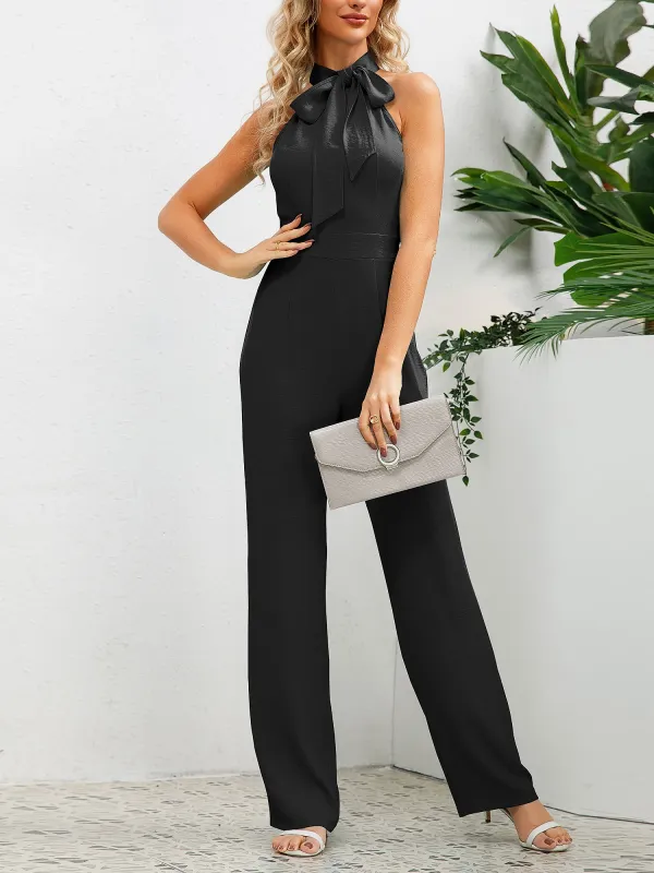 Sleeveless Halter Bow Tie Straight Leg Jumpsuits sold by Allegra K