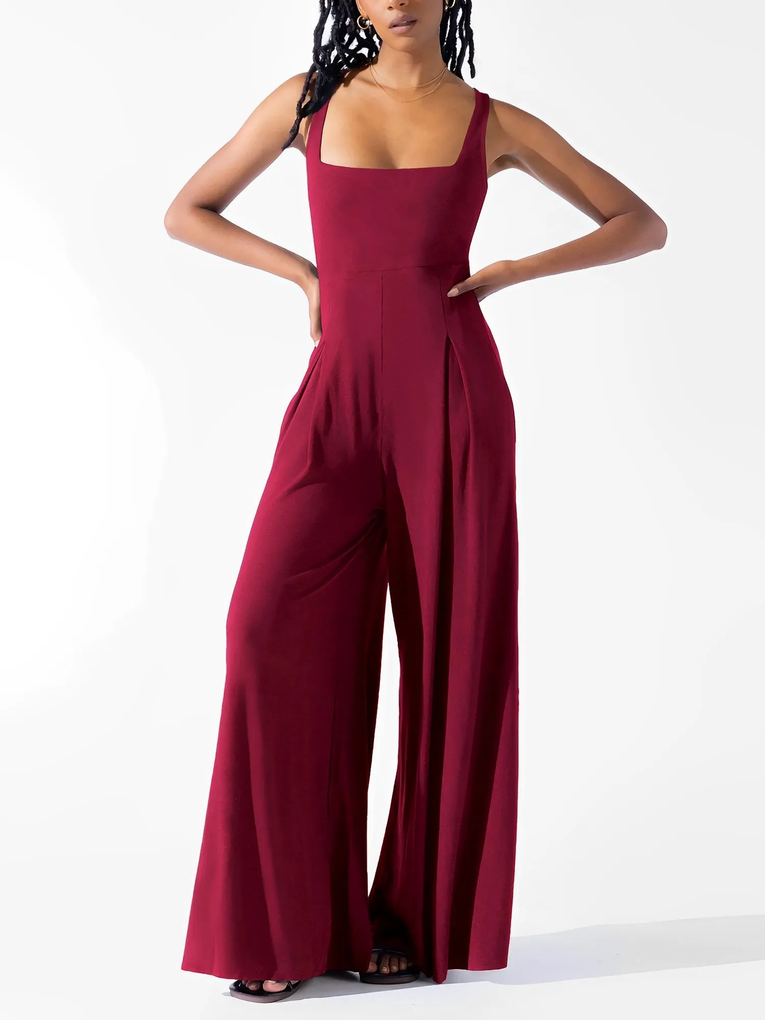 Solid Color Square Neck Sleeveless Wide Leg Jumpsuits sold by Allegra K product image thumbnail 3